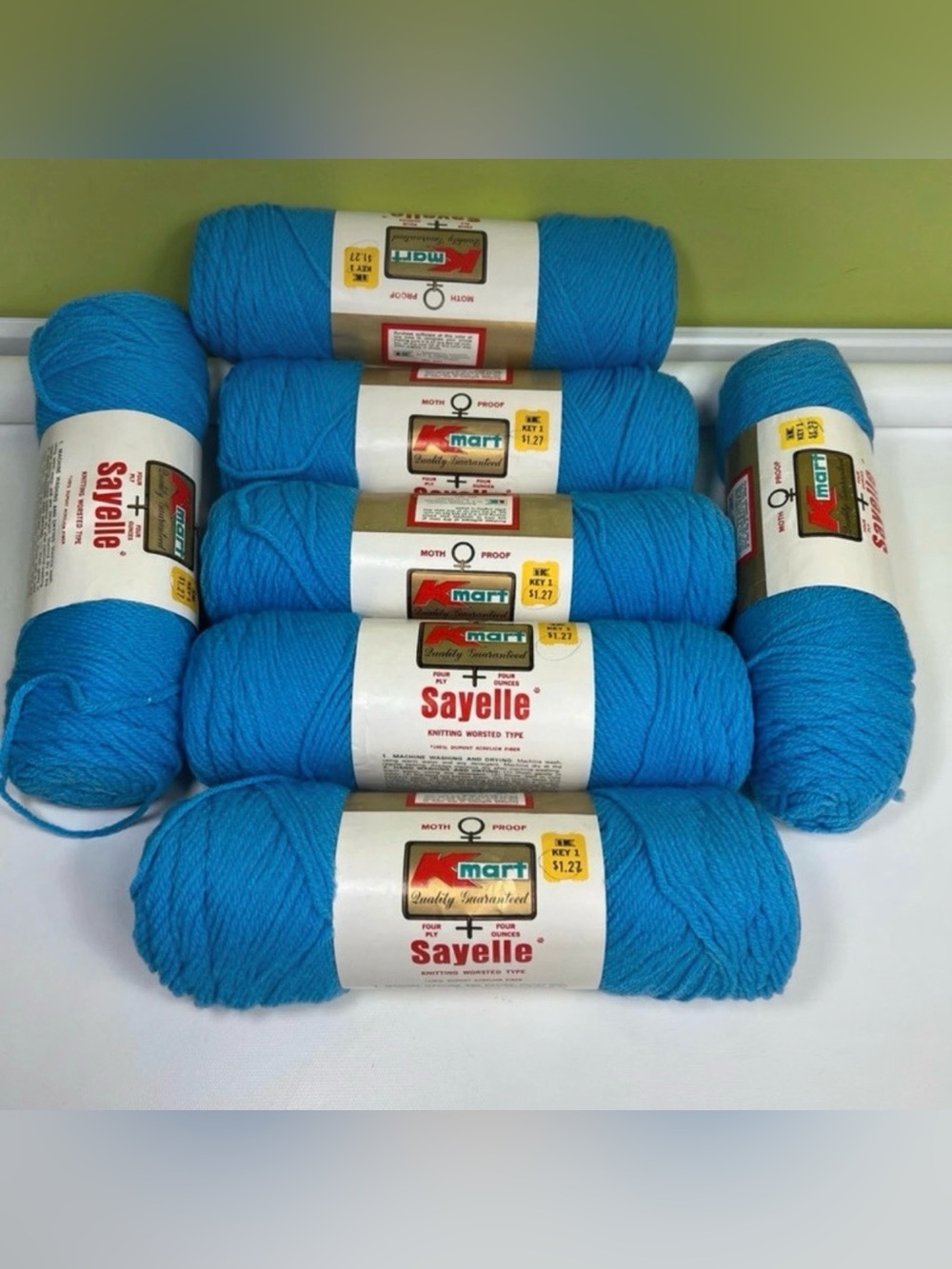 vintage kmart sayelle dupont acrylic yarn lot medium blue knitting worsted type